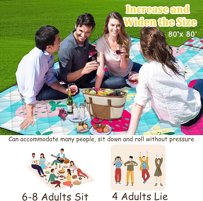 Extra Large Picnic Blanket Waterproof,80"x 80"Foldable Machine Washable Beach Blankets,Outdoor Blanket for 6-8 Adults,Picnic Mat Suitable for Indoor Crawling,Park Beach,Camping,Hiking,Travel (Blue)