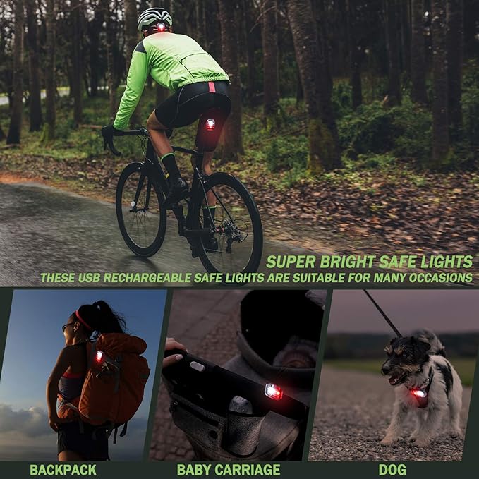 Mudder Running Lights for Runners Rechargeable LED Safety Lamps USB Rechargeable Clip on Strobe Bicycle Tail Lamps with 5 Modes Flashing Bike Lights for Night Riding Walking Hiking Pet Dog