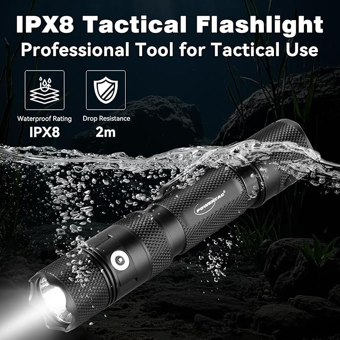 PowerTac E9R G4 Tactical Flashlight ??2550 Lumen Rechargeable LED Flashlights with Magnetic & USB Charging, Super Bright IPX8 Waterproof Light for Emergency, Camping, and EDC