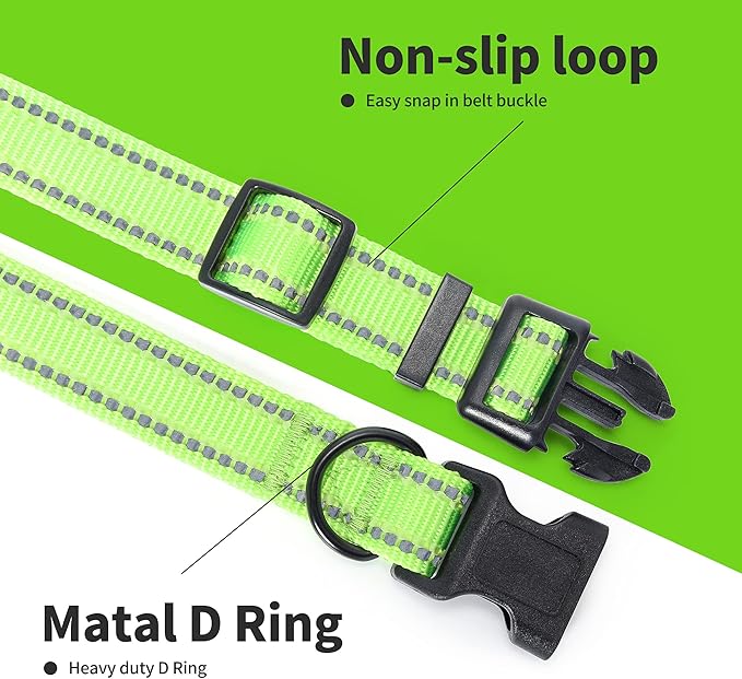 Mile High Life Reflective Dog Collar, Basic Dog Collars Adjustable Quick Release, Soft Nylon Pet Collar with Metal D-Ring for Small Medium Large Dogs (Lime, S Neck11-15")