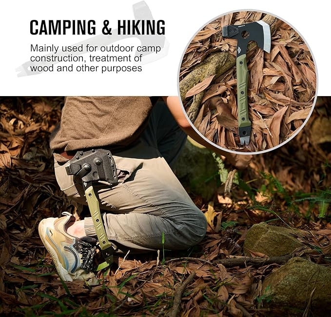 OKNIFE Otacle A1 Survival Hatchet & Camping Axe, 4 in 1 Full Tang Tactical Axe, G10 Non-Slip Grip Tomahawk with Durable Kydex Sheath (OD Green)
