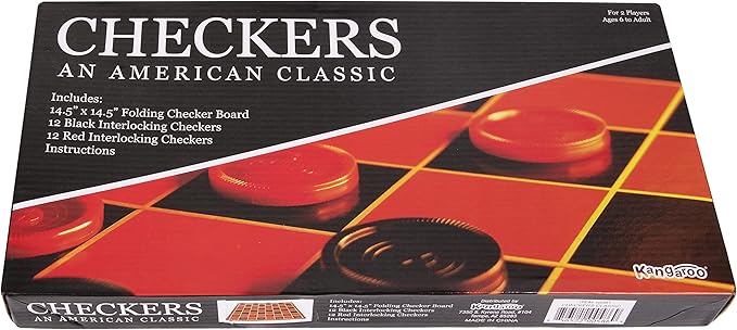 Kangaroo - Multiplayers Strategy Checker Board Game for Kids & Adults - Portable Educational Travel Cardboard Checkers - Includes Large Board w/ 24 Checkers (12 Red and 12- Black) 15x15 Inches