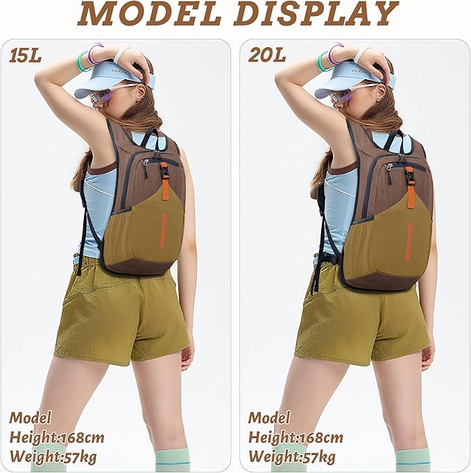 20L Small Hiking Backpack for Men Women Foldable Packable Back Pack Ultralight Hiking Daypack for Travel Camping Outdoor, Chocolate Brown