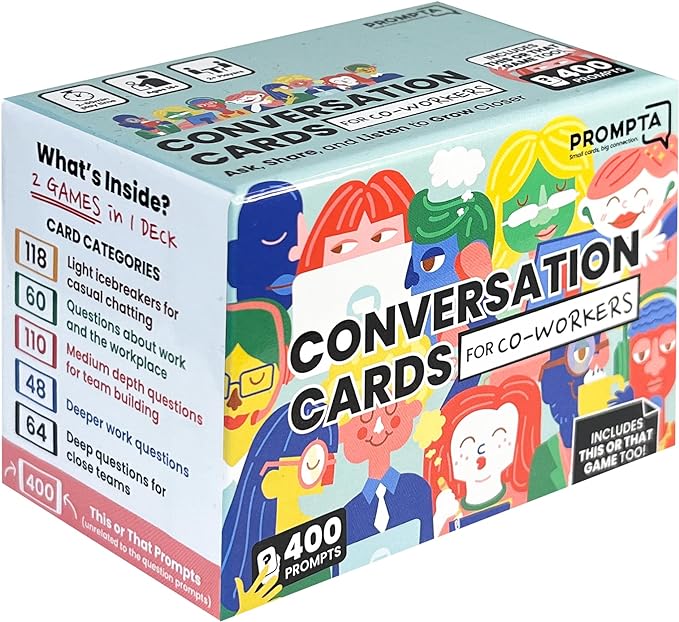 400 Conversation Cards for Coworkers ??Fun Icebreaker Teambuilding 2-in-1 Game for Work ??2.5" x 1.75" Question Cards to Get to Know Your Colleagues and Improve Team Dynamics