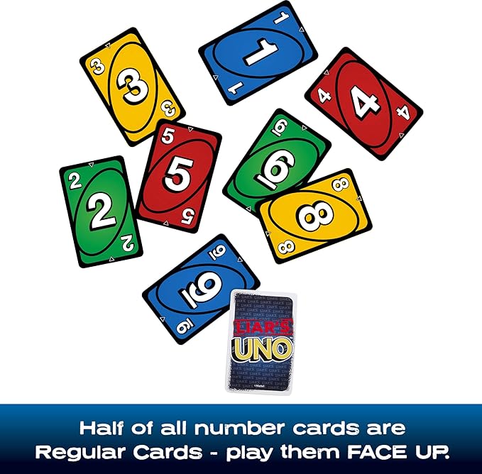 Mattel Games Liar?™s UNO Card Game in Travel & Storage Tin for Adults, Kids, Families, Parties & Game Nights, Outwit Other Players with Bluffing & Trickery (Amazon Exclusive)