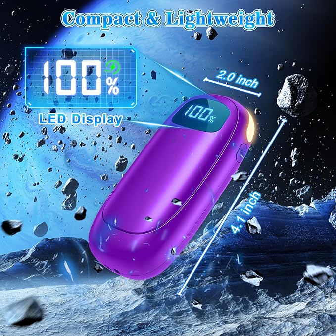 Hand Warmers Rechargeable 2 Pack, Electric Dual-Sided Heating with LED Display & Flashlight, Max 127?? 13Hrs Long Lasting Pocket Heater for Raynauds, Golf, Hunting Essentials, Gifts for Men Women