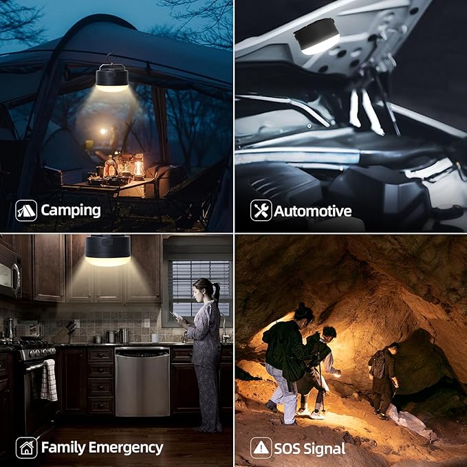 LED Rechargeable Camping Light, 4 Modes, Bright Tent Light with Magnetic Base, Red Light Camping Lantern, Portable Flashlight, Power Outage Light