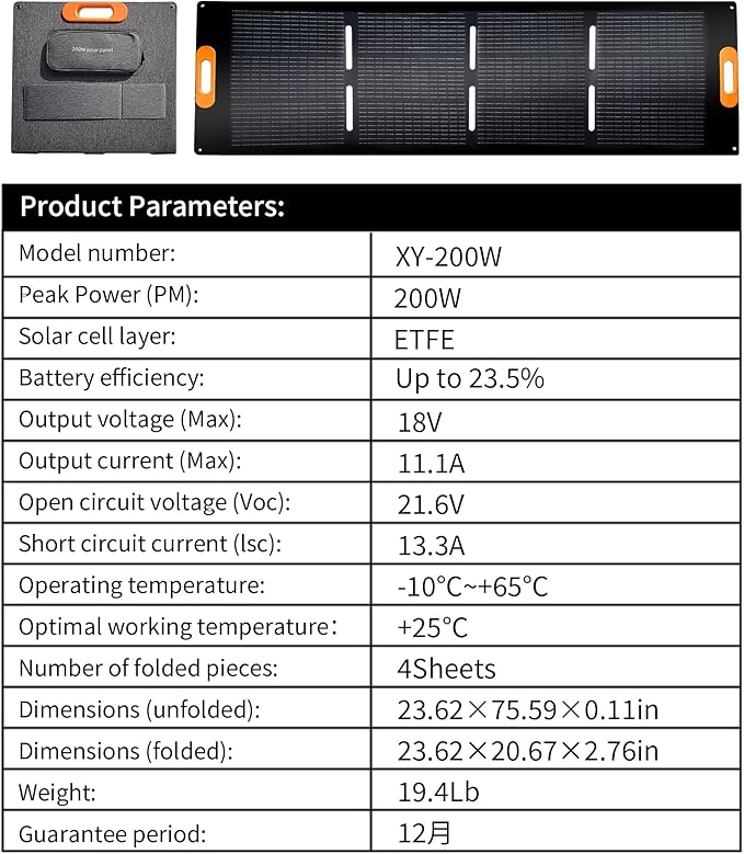200W Solar Panel, High Efficiency Portable Solar Charger with Kickstand, MC4 Output,3-in-1 DC Connector, IP65 Waterproof for Portable Power Stations,Outdoor Camping, RV, Van, Emergency
