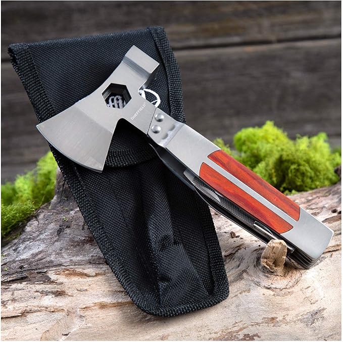 Sheffield 12301 Axe Multi Tool, 12-in-1 Camping Knives & Tools, Utility Tool Double Axe Head, Camping Tool, Stainless Steel Knife Multitool