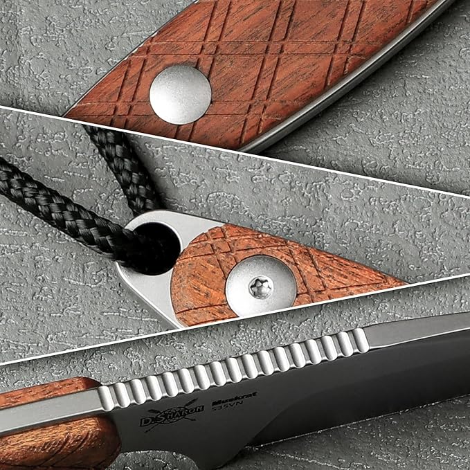 Kizer Muskrat Fixed Blade Knife, 3.15 In S35VN Neck Knife Mkuruti Wood Handle Fixed Blade EDC Knives for Men Women, Outdoor Hunting Hiking Survival Camping Knives with Sheath, 1064A2