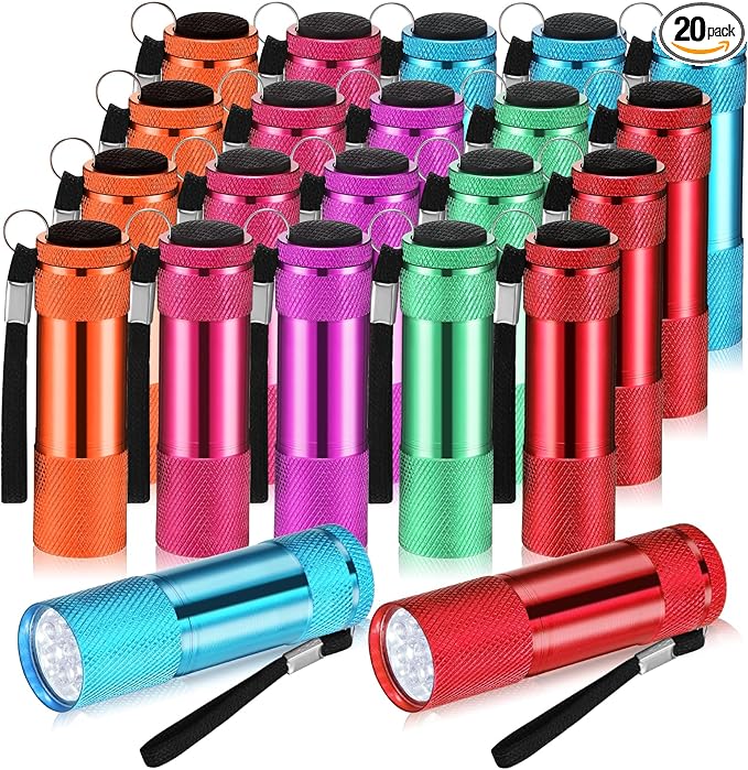VIHOSE 20 Pcs Mini Flashlights Bulk, Bright Aluminum Handheld Flash Light with Lanyard Small LED Flashlights for Night Reading Emergency Hurricane Camping Hiking, Batteries Not Included(Cute)