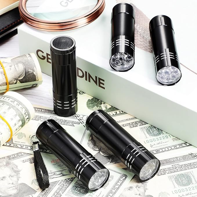 Riakrum 12 Pieces UV Blacklight Flashlights LED Handheld Mini Light Flashlight Small Portable Detector 395nm 9 LED Light for Pet, Carpet Dry Stains Detection, Spot Scorpions, Resin Curing(Black)