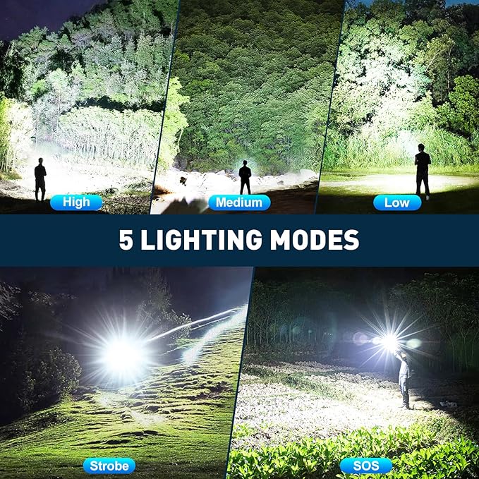 Flashlight Rechargeable LED High Lumens - 99,000lm Bright Powered Flash Light with 5 Modes,Adjustable for Camping,Home