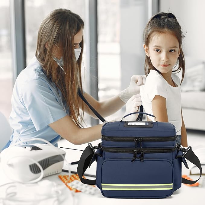 Double Layer First Aid Bag Medical Bag Empty Emergency First Responder Organizer for Nurses,Home Health Care, EMT BLUE