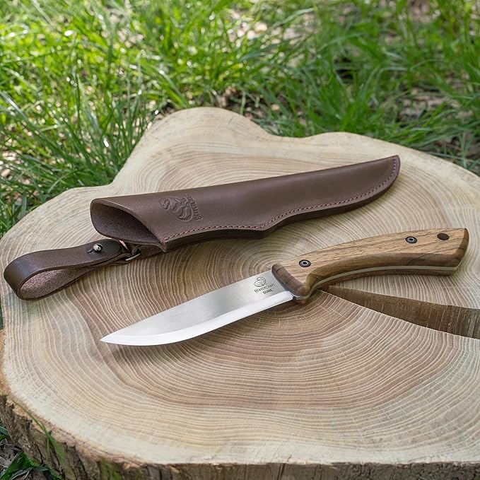 BeaverCraft Bushcraft Knife Full Tang Carbon Steel with Leather Sheath ??Camping Bush Knife Fixed Blade ??Outdoor Bushcraft Knives BSH1 Dune