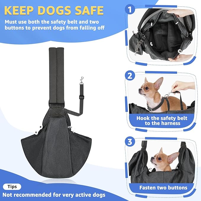 SlowTon Dog Carrier Sling - Thick Padded Shoulder Strap Adjustable Dog Carriers for Small Dogs, Puppy Carrier Purse for Pet Cat with Front Zipper Pocket Safety Belt Machine Washable (Grey Mesh M)