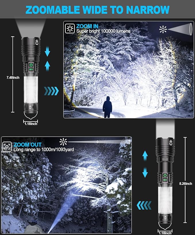 Flashlights High Lumens Rechargeable- Super Bright Tactical LED Flashlight,Powerful USB C Flash Light with 360°COB, Long Beam 3280Ft,7 Modes for Emergency,Gift-365nm UV Light
