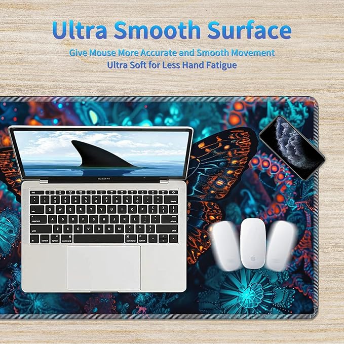 Playmat for MTG, 24 x 14 inches Game Play Mat for MTG TCG and Other Card Games, Trading Card Game Play Mat Desk Mats with Stitched Edges Non-Slip Base, Butterfly