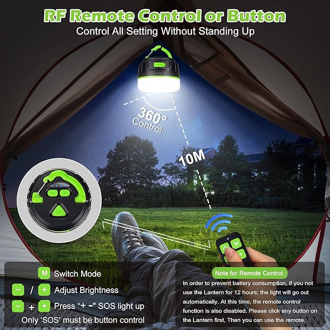 Sinvitron LED Camping Lantern Rechargeable with Remote Control - 1000LM 150H Runtime Tent Light, 5200mAh Water-Resistant Emergency Light for Hurricane Power Outages, Hiking Home