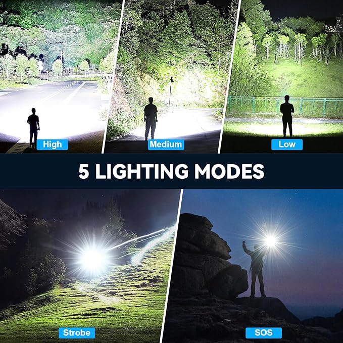 Flashlight Rechargeable LED High Lumens - 99,000 Lumens Super Bright Flashlights with 5 Modes, Adjustable,Waterproof Powerful Flash Light for Home, Camping(2 Pack)