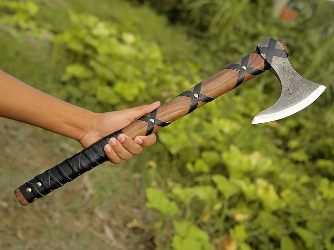 ANCILLA Viking Axe Prop of Ragnar Lothbrok - Bearded Axe for Viking Cosplay, Halloween Weapon Prop - Two-Handed Tomahawk Battle Hatchet- Hand-Crafted Norse Antique Gift for Hunting & Camping