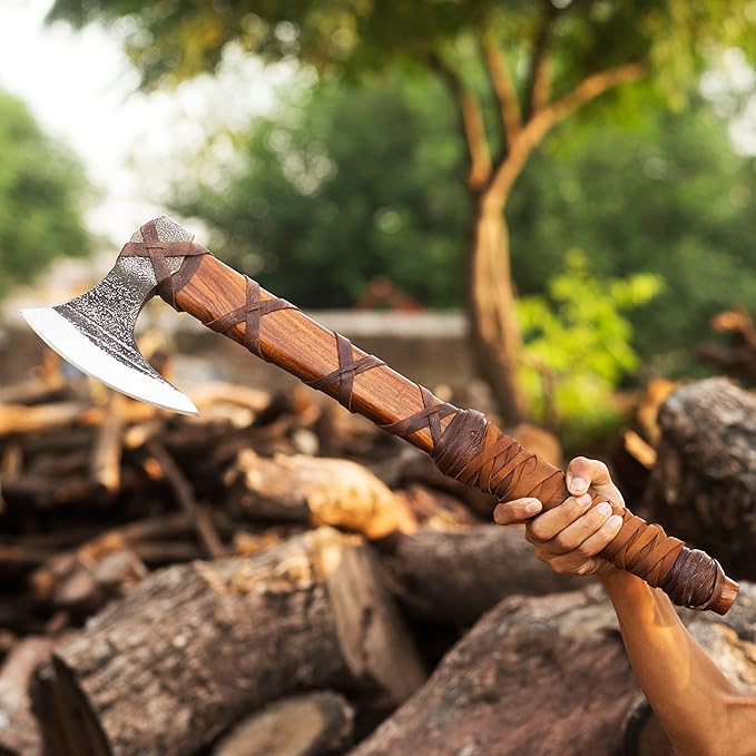 Forest Hunting | 27" and 3.5 lbs Custom Handmade Viking Axe of Ragnar Lothbrok Norsmen- Tomahawk and Forest Hatchet Authentic Viking ax with Sheath Mens Gift. (Ragnar Lothbrok Axe)