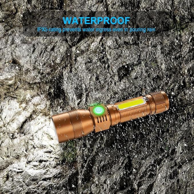 UV Flashlight Black Light, USB Rechargeable Flashlight with Magnetic Base - High Flash Light, Side Light, 7 Modes, Zoomable, Waterproof ??LED Torch for Mechanics Pet Urine Stains Detection, Brown(1)