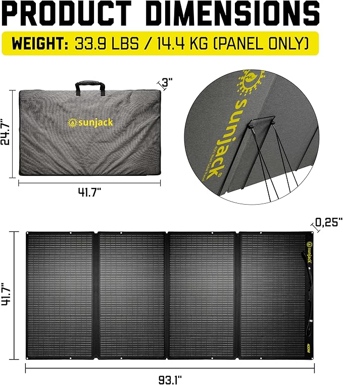SunJack 400W Foldable Solar Panel Charger, 48V Portable ETFE Solar Charger for Power Station, Generator, Battery | IP68 Waterproof with Kickstand for Camping, RV, Travel, Off-Grid & Emergency Power