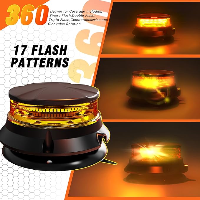 WINECO LED Amber Strobe Beacon Lights, Safety Warning Emergency Hazard Rotating Flashing Lights for Forklift Truck, Tractor, Golf Carts, ATV, Postal Car, 12-24V Magnetic Base and Permanent Mount