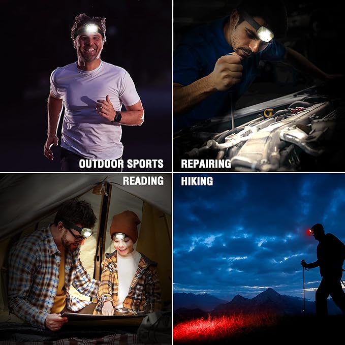 EverBrite Rechargeable Headlamp, LED Bright Motion Sensor Head Lamp Flashlight with 6 Modes, Adjustable Headlight for Adults with White Red Light, Water Resistant, Green, for Hiking, Running, Camping