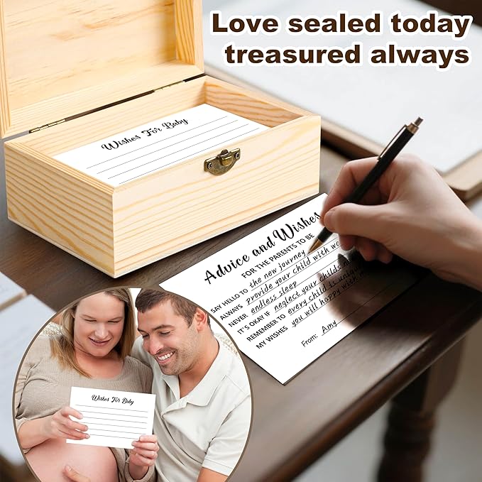 50 Pcs Baby Shower Advice and Wishes Cards Box For Parents To Be - Advice For New Parents Baby Shower Decorations Girl and baby shower Games Boy, Wishes for baby Box BabyShower Ideas
