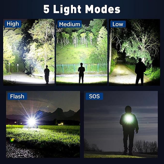 Rechargeable LED Flashlights High Lumens, 99,000 Lumens Super Bright Flashlights with 5 Modes, Waterproof Powerful Flash Light Multifunctional Flashlights for Home Emergencies Hiking(2 Pack)