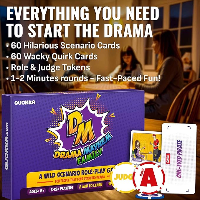 QUOKKA Charades & Guessing Game for Family - 120 Hilarious Scenarios & Quirk Cards | Perfect for Family Game Night, Parties, Gifts & Reunions | Original Pack