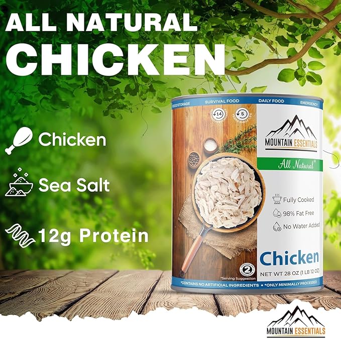 MOUNTAIN ESSENTIALS Canned Meat Sampler Pack 28 Oz – 1 Can Each of Chicken, Turkey, Pork, Beef & Ground Beef – Fully Cooked, Ready to Eat – Pantry Staples for Daily Use & Emergency Meals – 5 Cans