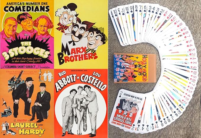 Famous Vintage Comedians Playing Cards (Poker Deck 54 Cards All Different) 3 Stooges, Marx Brothers, Laurel Hardy, Abbott Costello Vontage Comedy Movie Posters
