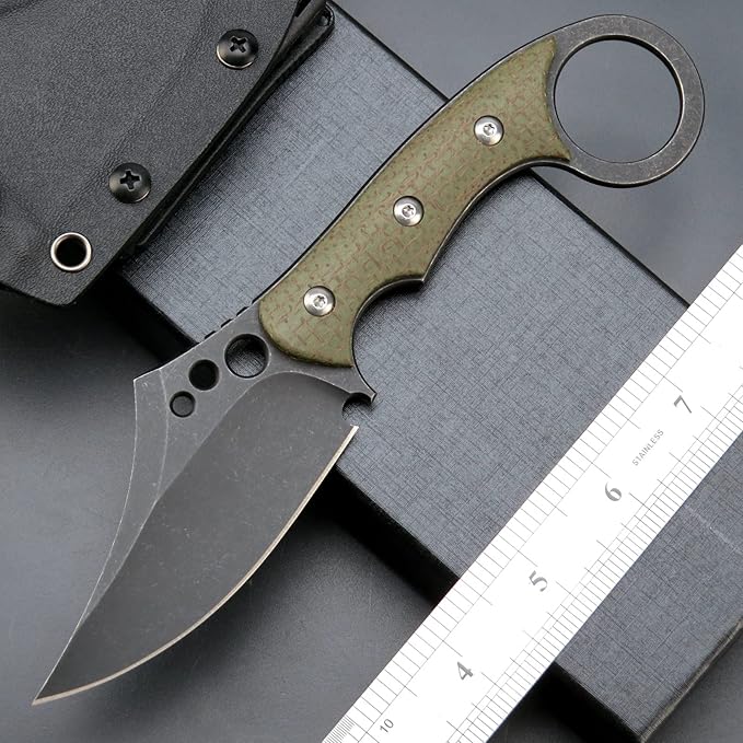 C1116 Fixed Blade Knife,D2 Steel Blade +Micarta Handle Outdoor Survival Camping Claw Knife with Kydex Sheaths(Green) …