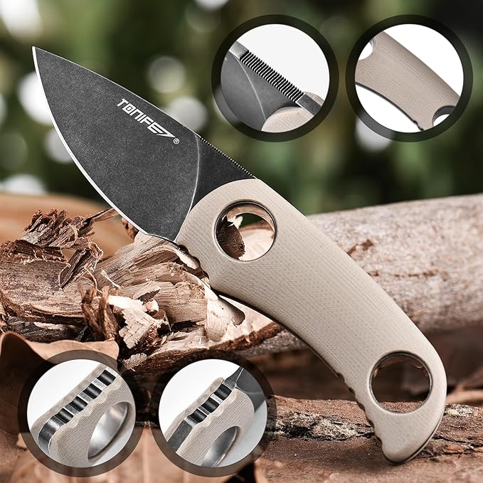 TONIFE Fixed Blade Knife 4.8cm, Mini Neck Knife with Kydex Sheath and Cord, EDC Portable Fixed Knife for Outdoor Survival