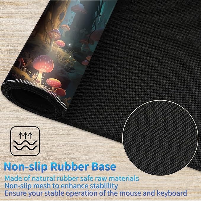 Playmat for MTG, 24 x 14 inches Game Play Mat for MTG TCG and Other Card Games, Trading Card Game Play Mat Desk Mats with Stitched Edges Non-Slip Base, Mushrooms Forest