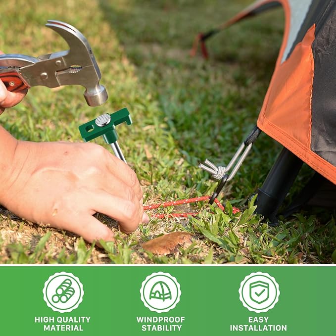 20 Pack Tent Stakes Heavy Duty, 9.6 Inch Camping Stakes, Non-Rust Metal Tent Pegs, Ground Stakes Yard Stakes with Drawstring Bag for Camping Backyards Outdoor Picnic (Green)
