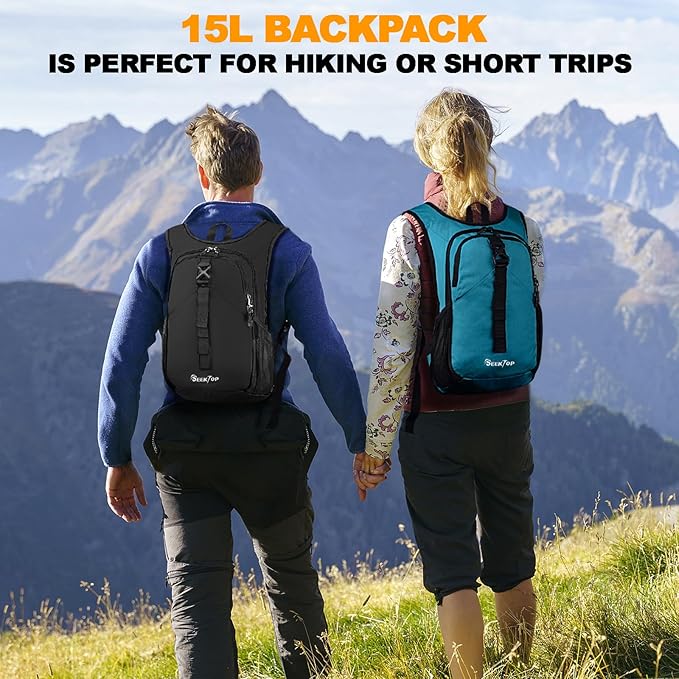 Seektop 15L Small Hiking Backpack for Women Men, Foldable Packable Backpack with Phone Pocket, Lightweight Travel Daypack for Hiking Camping Outdoor (Lake Blue)