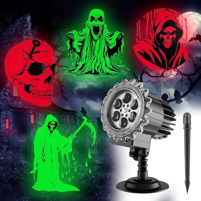 Halloween Projector Light Outdoor Waterproof – Color 3D Ghost Projection Decorations Lights with Wall & Ground Mount, US Plug, HD Spooky Animation for Yard, Window, Party, Garden, 2025 Halloween Decor