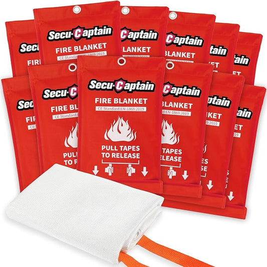 SecuCaptain Emergency Fire Blanket for Home and Kitchen - 12 Pack 40"x40" Flame Suppression Fiberglass Fire Blankets for House Camping Car Warehouse Office Emergency Survival Safety