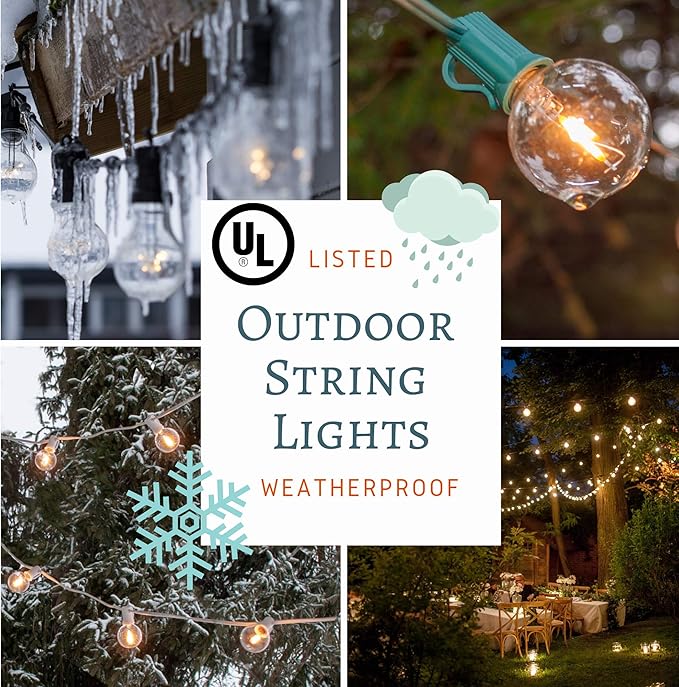 Hometown Evolution, Inc. Commercial Grade Vintage Edison Outdoor String Lights (PS50 Clear - Commercial Black Wire, 100 ft)