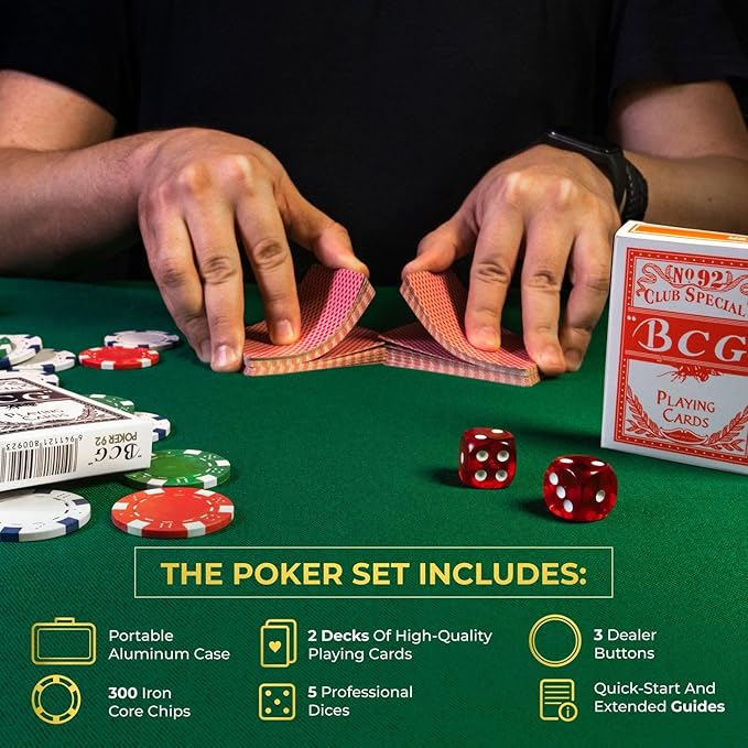 Poker Set with 300 Poker Chips 11.5 Gram for Texas Holdem ??Professional Weight Poker Chips Set with 2 Decks Cards, Big Small Dealer Buttons, and Dices ??Premium Poker in Aluminum Case