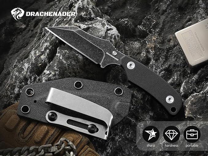5.78" EDC Horizontal Carry Neck Knife with Sheath G10 Handle, Full Tang Small Fixed Blade Knife for Men