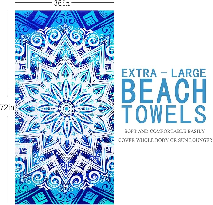 6 Packs Oversized Terry Beach Towel Set 36 x 72 Soft Thin Extra Large Big Pool Camping Swim Bulk Towels Blanket Clearance Travel Adult Essentials Accessories Must Haves Vacation Vortex Flower Dolphin