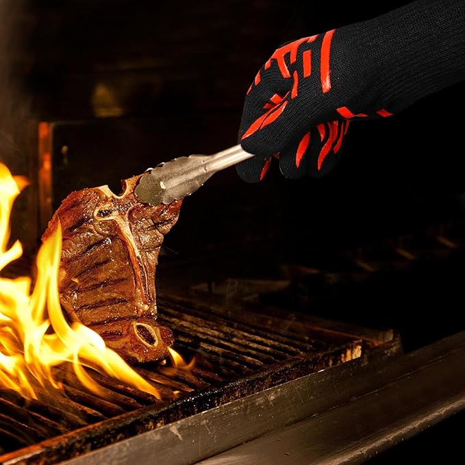 BBQ Grill Gloves for Campfire Cooking, 1472°F Heat Resistant Grilling Gloves for Outdoor Cooking, Barbecue, Fire Pit and Smoker, XL Long Oven Mitts for Kitchen and Baking