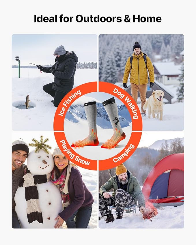 VEVOR Heated Socks, 6000mAh Battery Powered, Rechargeable Heating Socks with 4 Heating Levels, Electric Heated Sock with APP Control for Men Women, Foot Warmer for Hunting Riding Camping Hiking