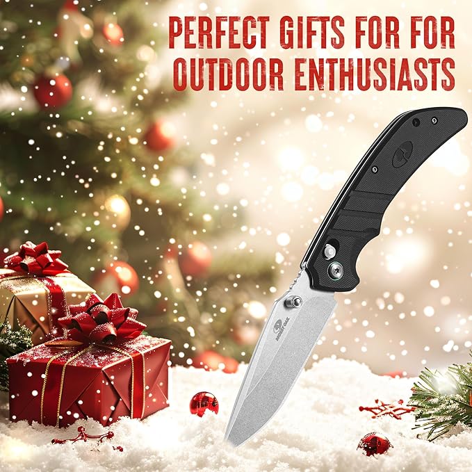 Mossy Oak Folding Pocket Knife, 4" Stonewash Stainless Steel Blade EDC Knife, G10 Handle with Axis Lock & Pocket Clip, Small Tactical Survival Knife for Hiking, Hunting, Outdoor Gifts for Men & Women