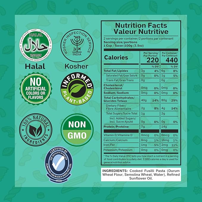 Pasta Zing Fusilli Pasta – Fully Cooked Spiral Pasta, Microwaveable in 60 Seconds, Made with 100% Italian Durum Wheat, Non-GMO, Halal & Kosher Certified, No Preservatives – 7.05 oz (Pack of 7)